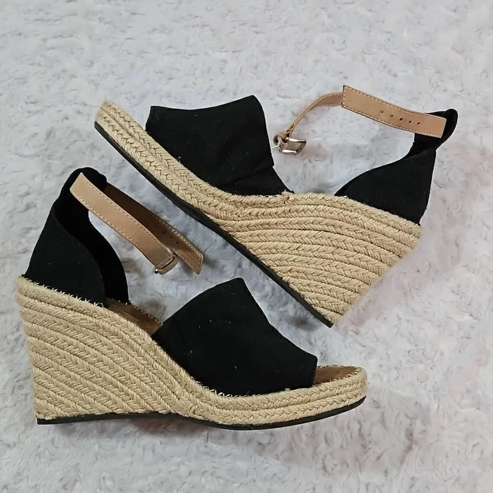 Toms Women Marisol Wedge Heel Shoes Black Size 9.5 Y2K Style Chunky